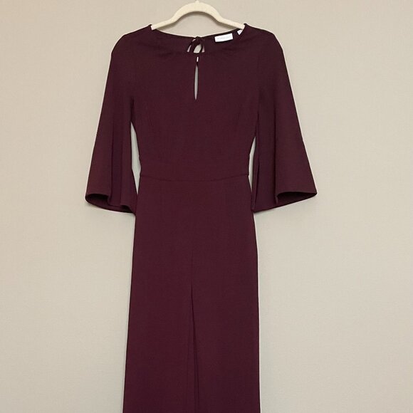 New York and Company, XXS Petite, Half Split Sleeve, Burgundy Jumpsuit - Picture 1 of 15